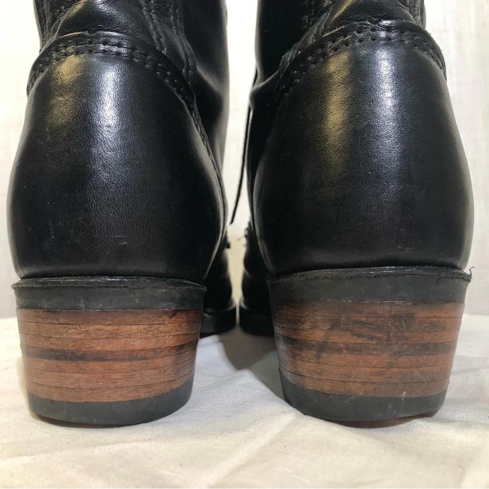 Vtg Durango Black Leather Lace-Up Fringe Kiltie Packer Boots